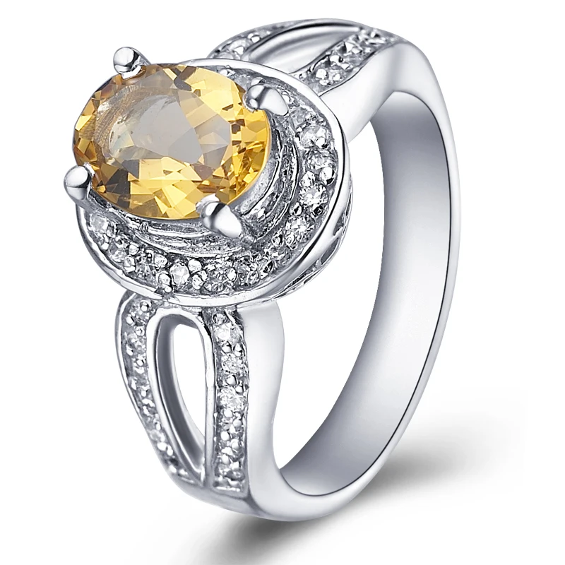 

Natural Citrine Ring 925 Sterling Silver Yellow Crystal Woman Fashion Fine Elegant Jewelry Queen Lux Birthstone Gift SR0045C