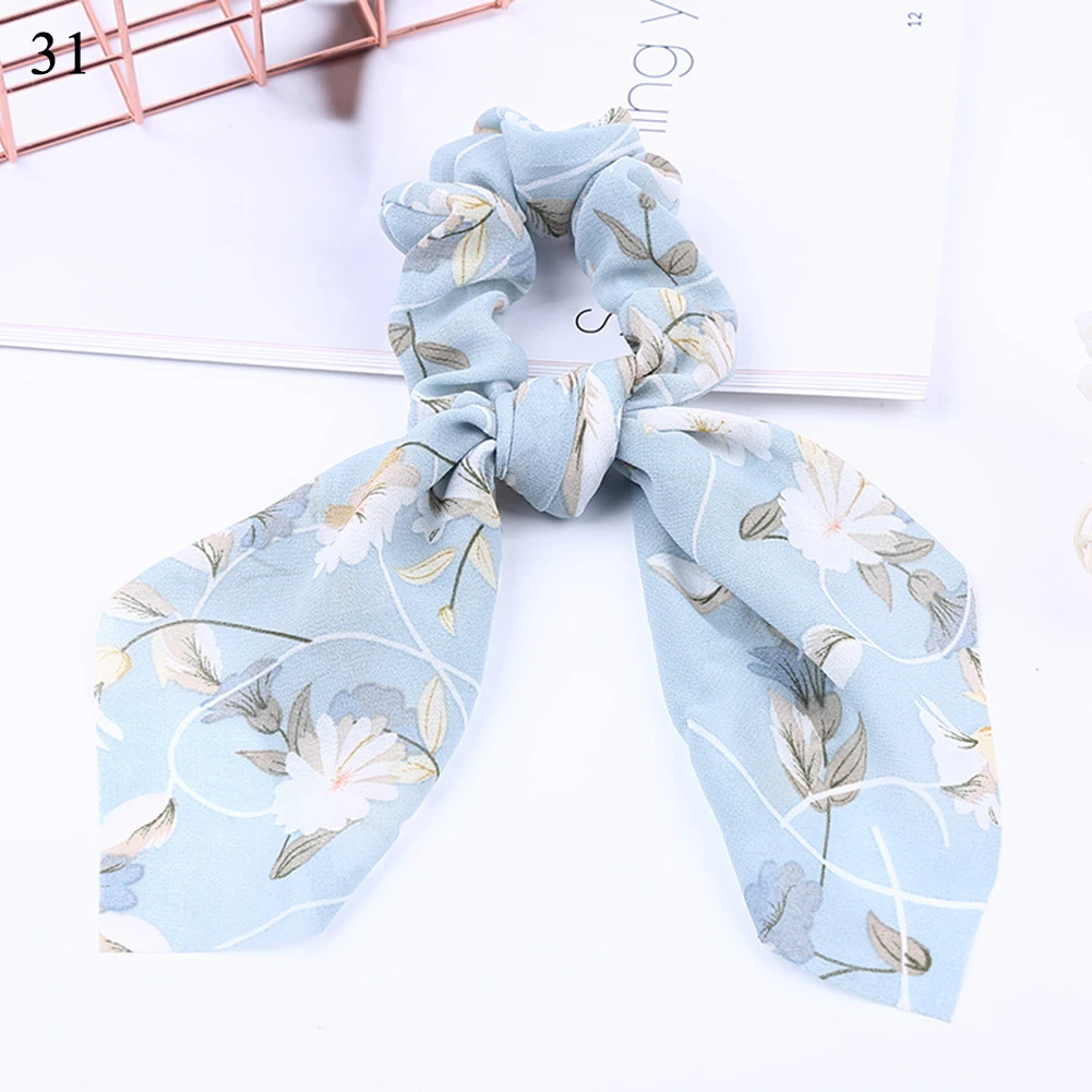 

Bohemian Floral Print Chiffon Ribbon Elastic Hair Bands Scrunchies Knotted Hair Ties Rope Soft Elegant Women Hair Accessories