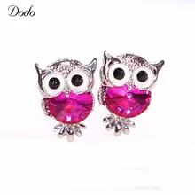 Colorful Crystal Women Girls Charms Owl 585 Stud Earrings Cute Jewelry Vintage Personality White Gold Color