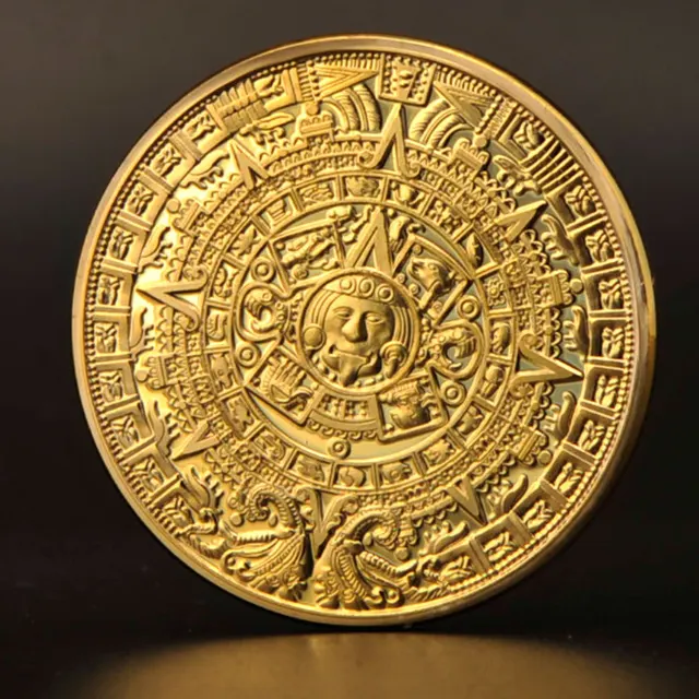 Free Shipping 2015 Maya Aztec Gold Plate Coins 100pcs Commemorative Coin Medal Replica