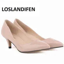 Loslandifen/классические женские туфли-лодочки острым невысоком Туфли на каблуке-рюмочке Туфли-лодочки свадебные туфли платье Насосы Большие размеры 35–42 678-1