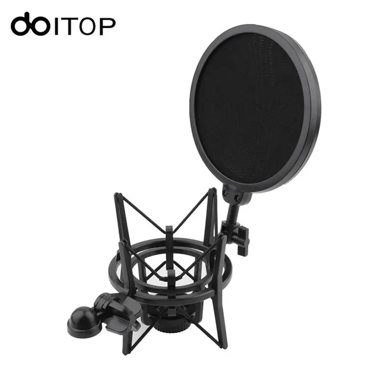 DOITOP Microphone Shock Mount Stand Holder with Integrated Pop Filter