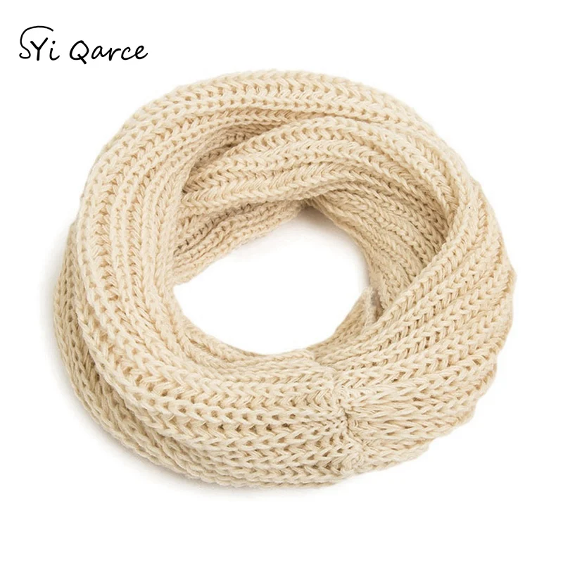 SYi Qarce, высокое качество, детский зимний супер теплый толстый вязаный шарф, кольцо, шейный платок для девочек и мальчиков, шейный шарф, NW128-40 - Цвет: Khaki