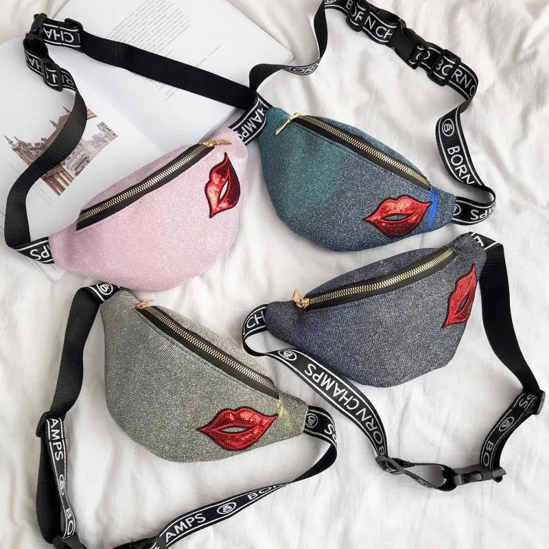 

Mihaivina Fanny Pack For Women Mini Disco Waist Bag Belt Banana Lips Waist Pack Fashion Sequins Chest Bag Phone Pouch Belly Bag