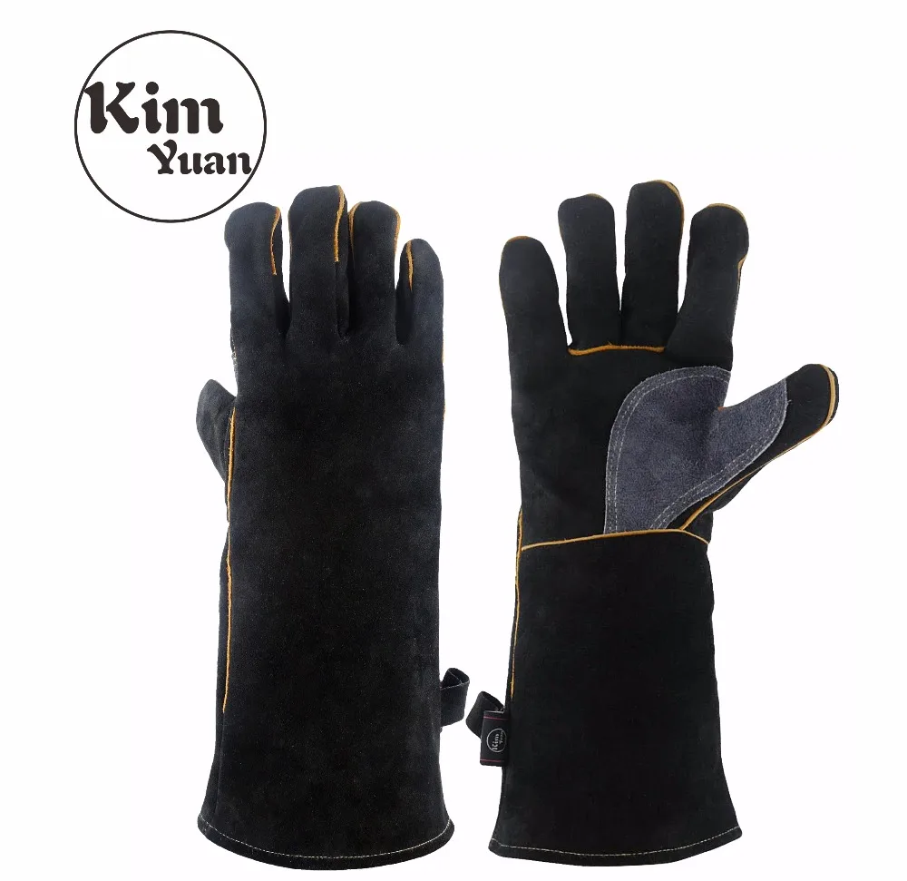 

KIMYUAN 016/017L Welding Gloves Heat Resistant Perfect for Cooking/Baking/Fireplace/Animal Handling/BBQ -Black-Gray 14/16inches