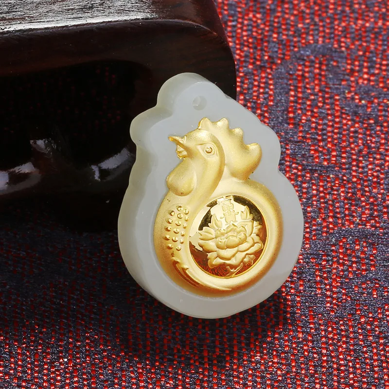 

Choker Necklace Asg Cluci Cage Pendants Authentic 999 Pure Hetian Chicken Pendant Inset Jades Years Benmingnian Gift Daughters