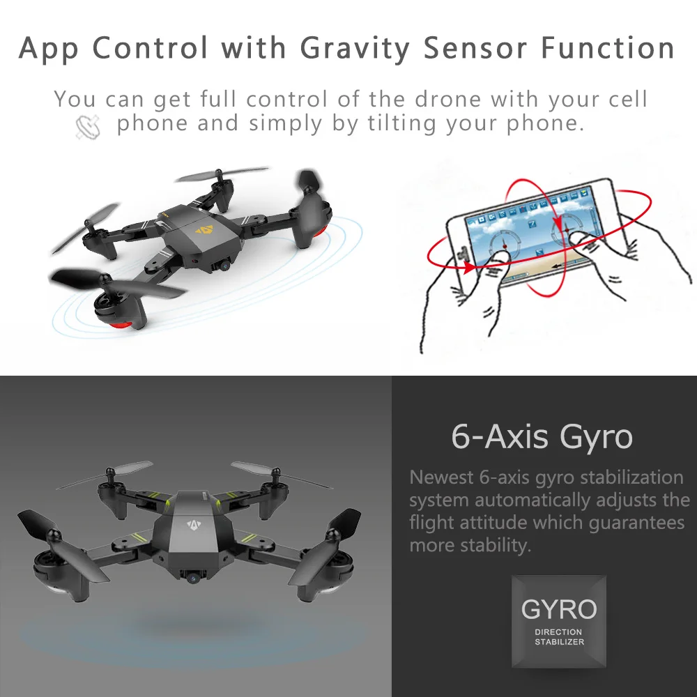 XS809HW FPV дрона с дистанционным управлением с поддержкой Wi-Fi 2MP/0.3MP Камера 2,4G 6-осей, «Безголовый» режим удержания высоты, складной Квадрокоптер с дистанционным управлением с 5in1 кабины