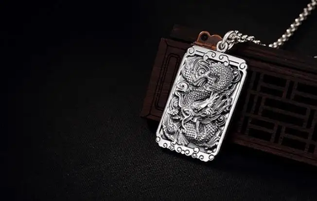 

Sterling S999 999 silver Pendant charm dragon ethnic vintage necklace