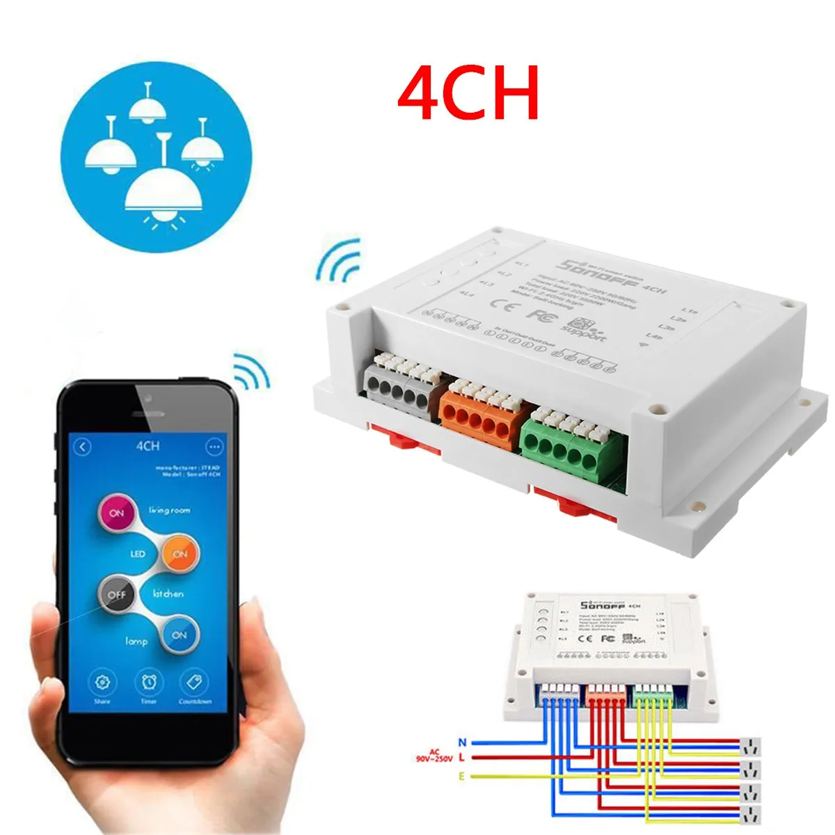 

Sonoff 4Channel Smart Wifi Switch DIY Smart Wireless Remote Switch Domotica Wifi Light Switch Smart Home Automation Controller
