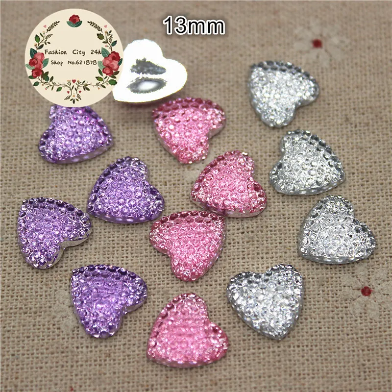 

100pcs 13mm heart shape clear white/pink/purple acrylic rhinestone flatback cabochon for DIY craft scrapbooking