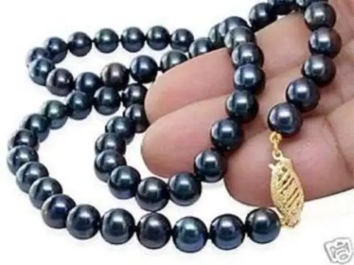 

Hot sale new Style >>>>>Charming!7-8mm Black Natural Cultured Pearl Necklace 18