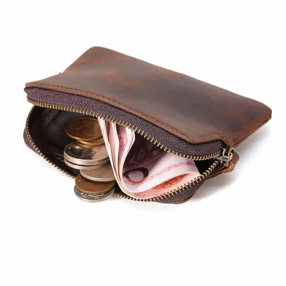 TIDING Unisex Leather Zip Pouch ID Credit Card Holder Coin Purse Money Bag Mini Wallet 9111FSin