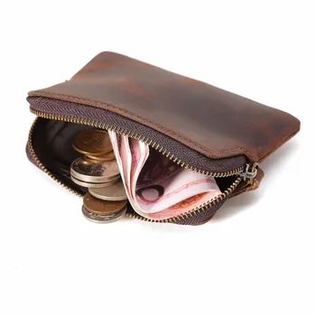 

TIDING Unisex Leather Zip Pouch ID Credit Card Holder Coin Purse Money Bag Mini Wallet 9111FS