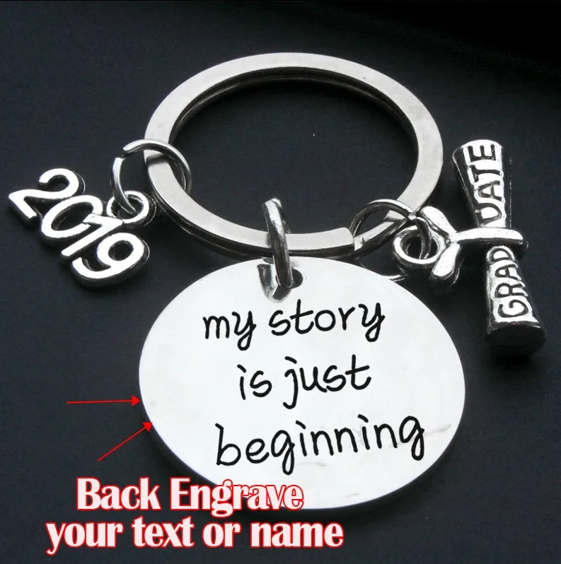 

Customized Name"My story is just beginning "2019 Graduation keychain bachelor's certificate stainless steel keyring student gift