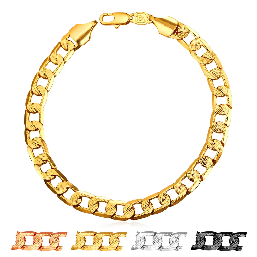 

U7 Brand Bracelet Men Hand Chain Gold Color Jewelry Trendy 21cm 7mm Vintage Cuban Link Bracelet H895