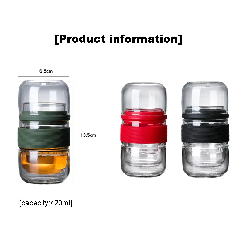Portátil de alta calidad 420 ml tetera con pequeñas de filtro de vidrio resistente al calor de vidrio taza deportes al aire libre Camping pesca herramientas