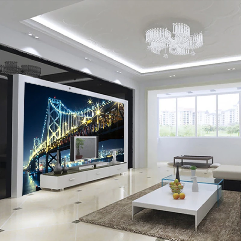 3D HD фотобумага для фотосъемки на заказ современный город ночной вид мост река