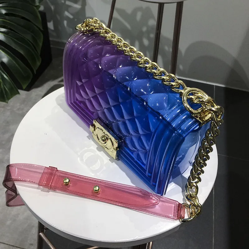 

2019 Women Shoulder Bag Messenger Fashion Gold Chains Channels Handbags Elegant Solid Color Jelly Bags clear bag transparent