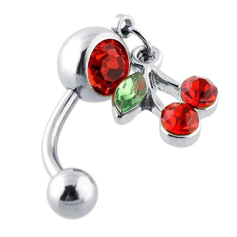 

Cute Cherry Navel Piercing Nombril Red Crystal Belly Button Rings Body Jewelry Pircing Belly Piercing Ombligo For Women