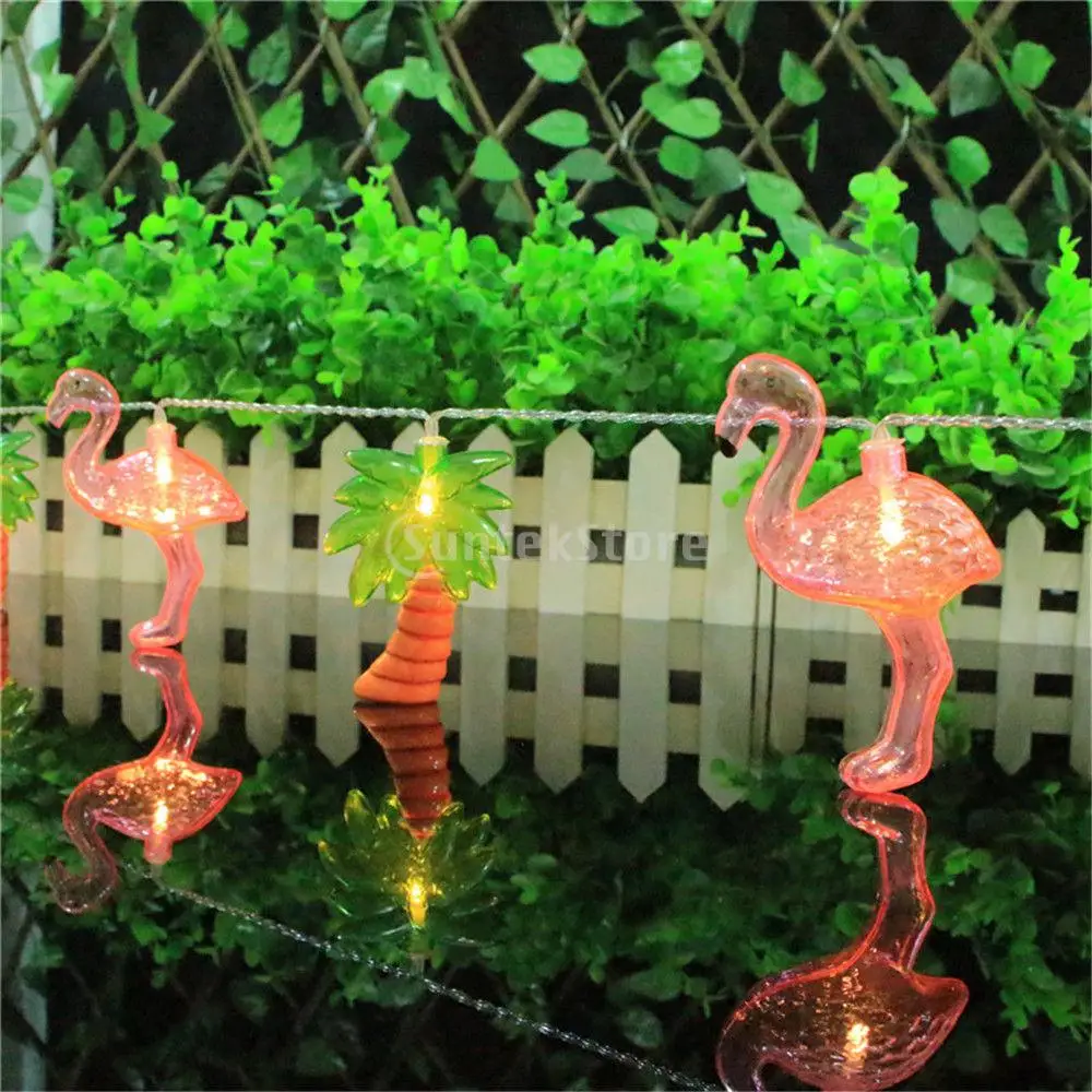 LED String Light Coconut Tree Red Flamingo Light String Set BBQ Patio