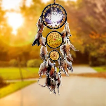 

To ward off bad luck and protect you and your family wolf eagle dream catcher circular net feathers wall hanging ornamen decora