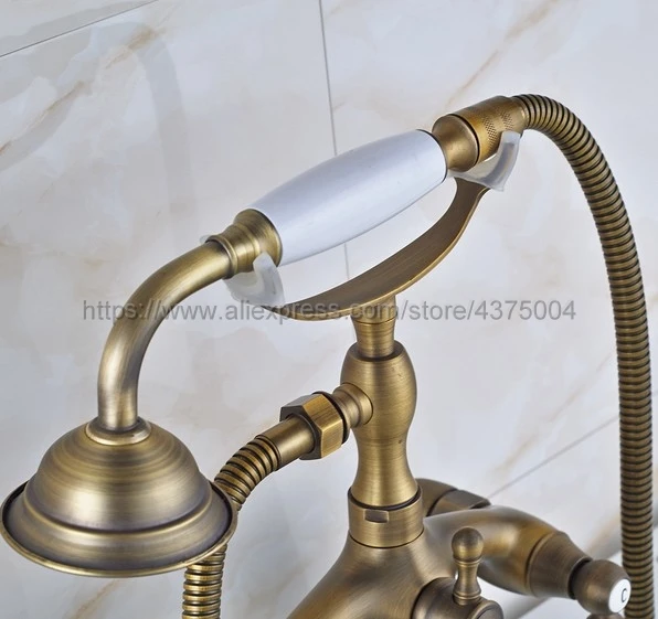 Antique Brass Bathroom Clawfoot Bath Tub Faucet Mixer Tap Ceramic Handle Hand Shower Head Nan008