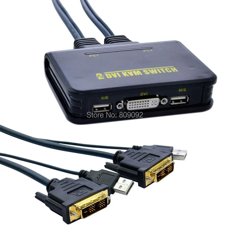 Professional USB DVI Switch 2-Port usb kvm switch Audio Video With Cable For PC Keyboard Mouse Dual Monitor