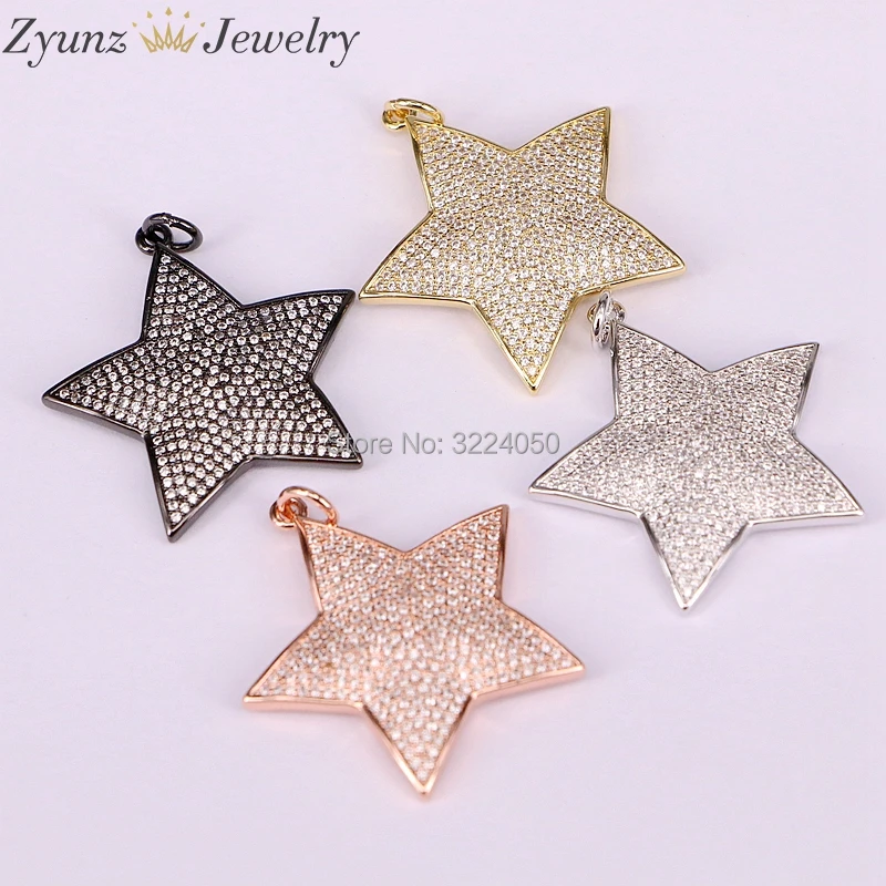 

5PCS CZ Micro Pave Star Pendant Full Zircon Micro Paved Five Point Star Charm Pendant