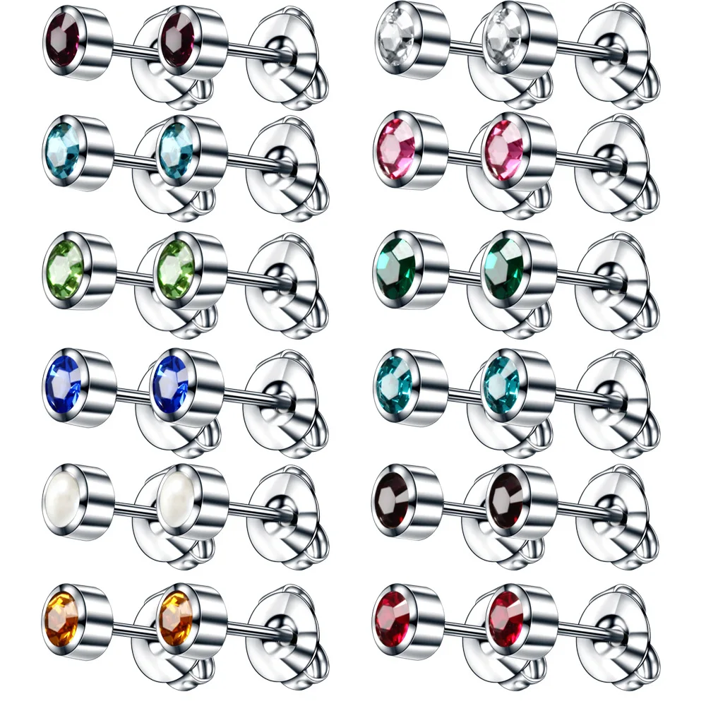 

Alisouy PAIR Surgical 316L Steel Birthstone CZ Ear Stud Earrings Studs Tragus Cartilage Piercing Professional for Earring Gun