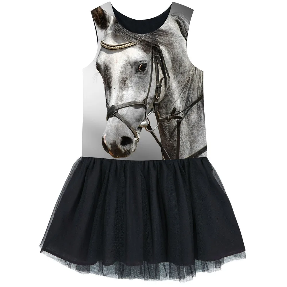 

nice New summer dress grey horse Dress girls clothes printing sleeveless dress kids Clothes 2-10years