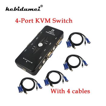 

kebidumei 4 Port USB 2.0 KVM VGA SVGA Switch Hub Box Selector Adapter with 4pcs KVM VGA Cable for PC Keyboard Mouse Monitor