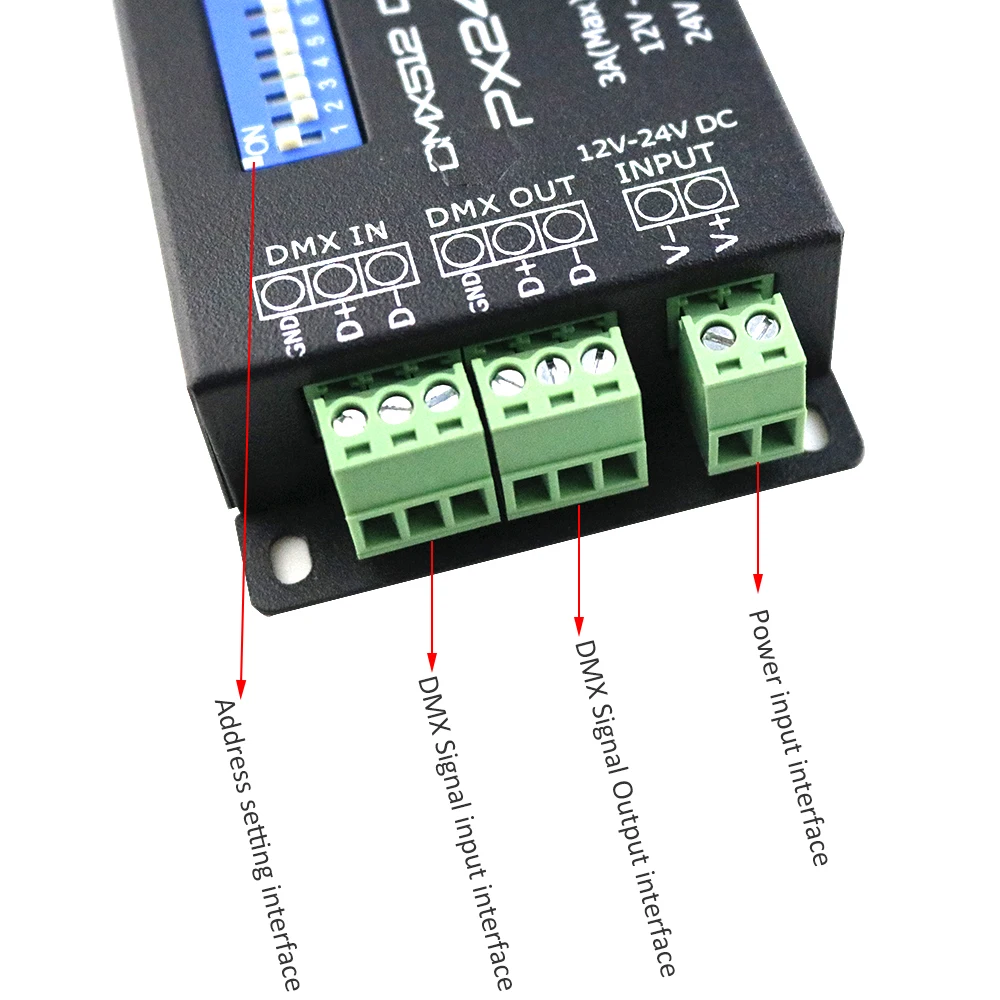 Драйвер декодера DMX 12 В постоянного тока 24 PX24506 контроллер усилителя RGB 3*3A для