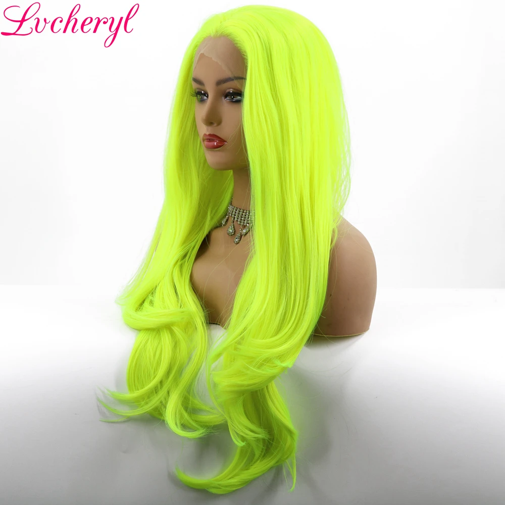 

Lvcheryl Natural Wavy Neon Yellow Synthetic Lace Front Wigs for Drag Queen Makeup High Temperature Heat Resistant Patry Wigs
