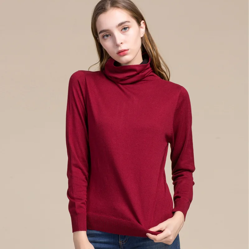 

2019 Women Real Silk Sweater Full Pullovers Turtleneck Sweet Cashmere Sweater Comfortable Soft Female Sweaters 7056