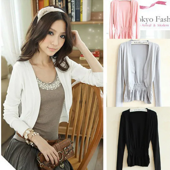 8 Colors Women Short Cardigan Long Sleeve Knitted Outerwear Sweater Cape Top Sweet Candy Color Coat Lace Slim Crochet Shrug |