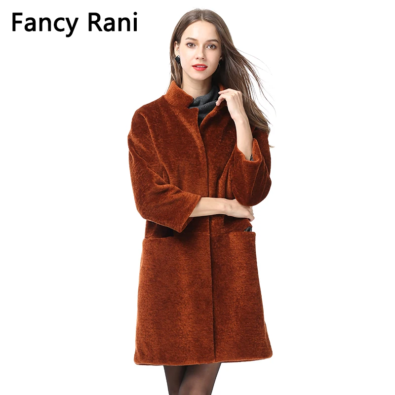 

2018 New Sheep Shearing Coat Stand Collar Women Winter Sheepskin Long Jacket Genuine Merino Sheep Fur Coat Warm Wool Overcoat