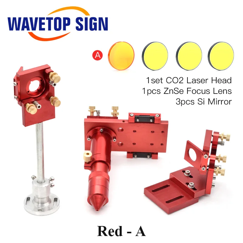 CO2 лазерная головка набор Монтажный держатель+ Фокусировочный объектив 1 шт.+ Si/Mo Светоотражающие зеркала 3 шт. для гравера режущего станка запчасти - Цвет: Red - A