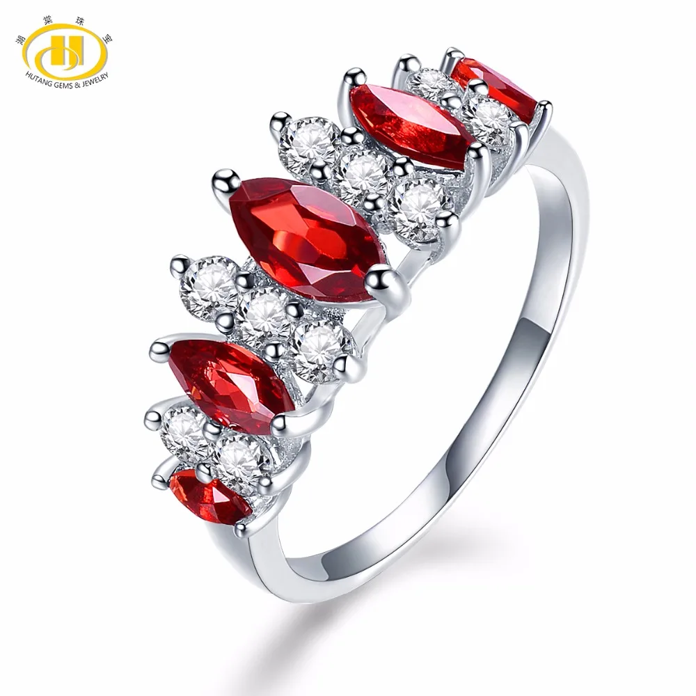 

Hutang Natural Gemstone Red Garnet & Similar Diamond Solid 925 Sterling Silver Engagement Ring Fine Jewelry presents Gift NEW