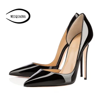 

WEIQIAONA New 2018 Brand Big Size 34-45 Fashion Pointed 12 cm High Heels shoes women pumps Dress shoes Wedding shoes party shoes