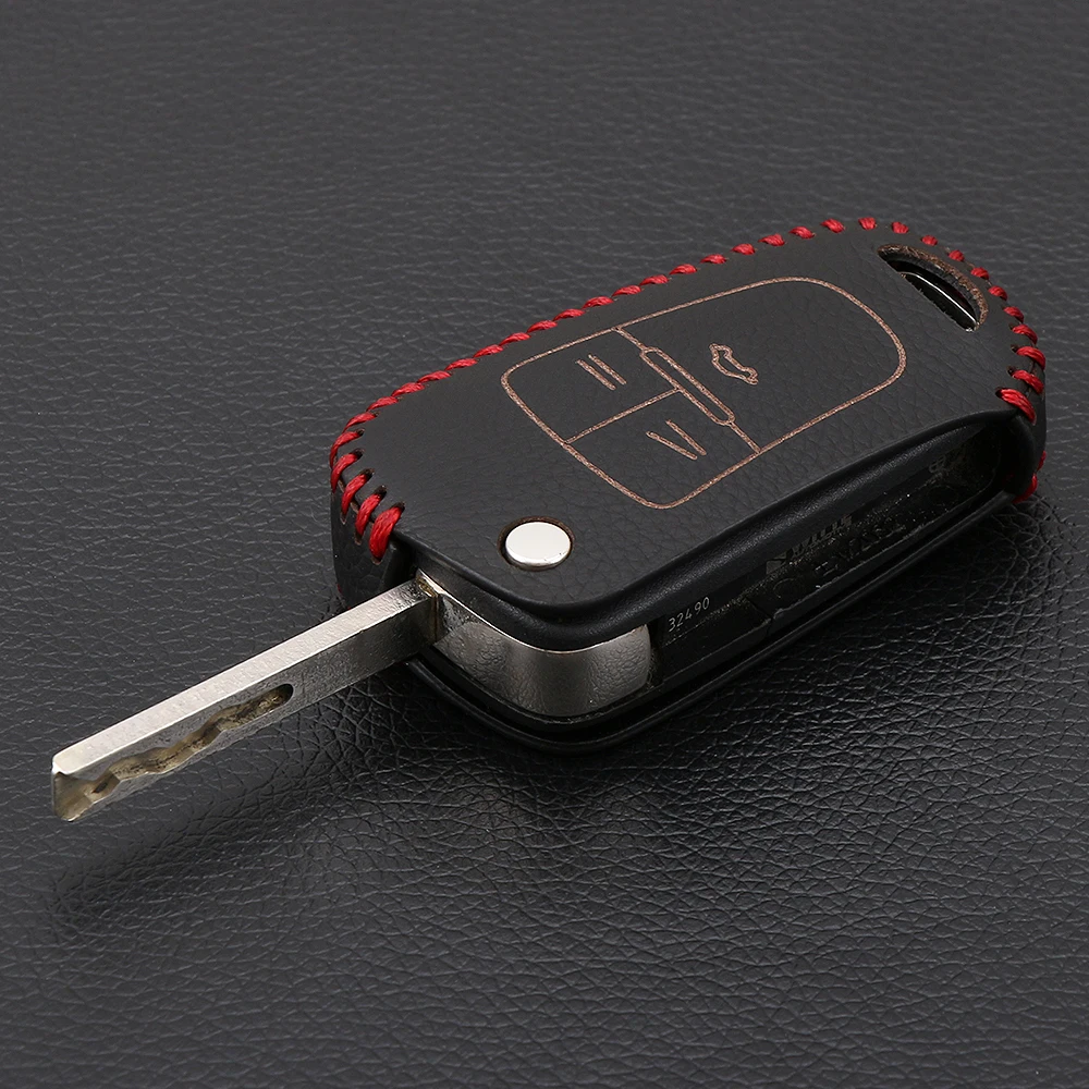 

VCiiC 3 Buttons Leather Key Cover Fob Case for Vauxhall Opel Corsa Astra Vectra Signum Remote Flip Folding Car Key Shell