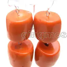 Красивые! Большой 15-20 мм из натуральной толстой ломтик из оранжевого коралла серебро S925 earring-ear291 оптом/в розницу