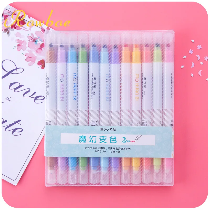 ROWBOE, меняющий цвет, маркер, японский, конфетный цвет, двуглавый, художественный маркер, Студенческая, Студенческая, для девушек, Одноцветный маркер, ручка для рисования