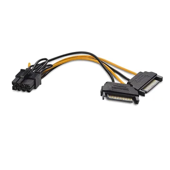 

Etmakit 1pc/5pcs Dual 15Pin SATA Male to PCIe 8Pin(6+2) Male Video Card Power Cable 18cm NK-Shopping