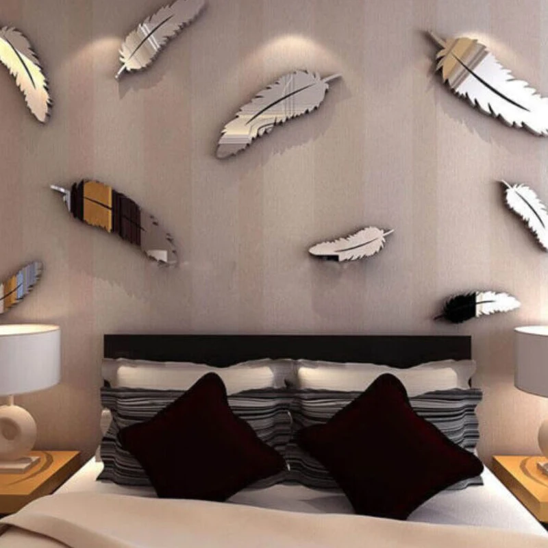 3D зеркало настенное Стикеры перо DIY искусство росписи дома номер Декор, акриловые наклейки - Цвет: Silver