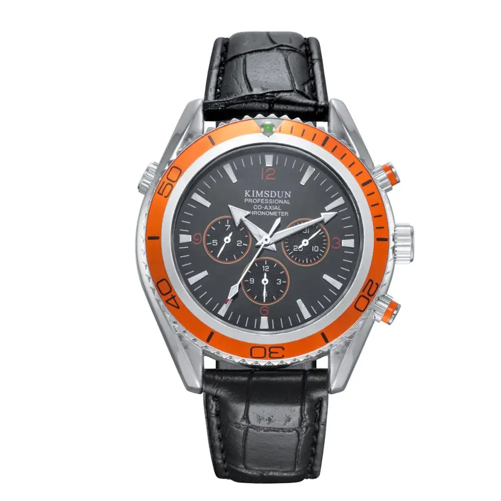 

Mens Watch Automatic Mechanical Orange Bezel Sea master Multifunction Leather Strap Men Watches Causal Business Male Wristwatch