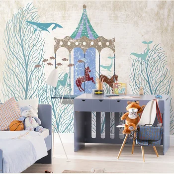 

Bacaz Trees Merry-go-Round Large 3d Papel Mural 3d Wall Cartoon Murals Wallpaper for Baby room 3d Wall Mural 3d Wall stickers