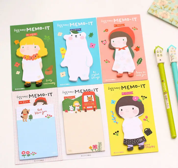 2pcs/lot New Korea Cute Cartoon Girl & Animal Notepad/Sticky note/Note