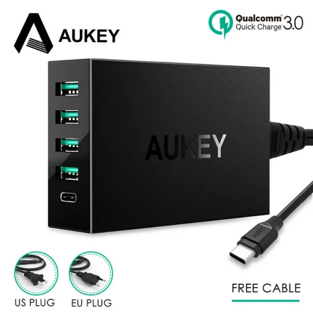 AUKEY PA-Y5 5 порты и разъёмы USB 54 Вт Quick Charge 3,0 Multi быстрая Turbo стены зарядное устройство Тип C зарядная станция мобильного телефона Desktop