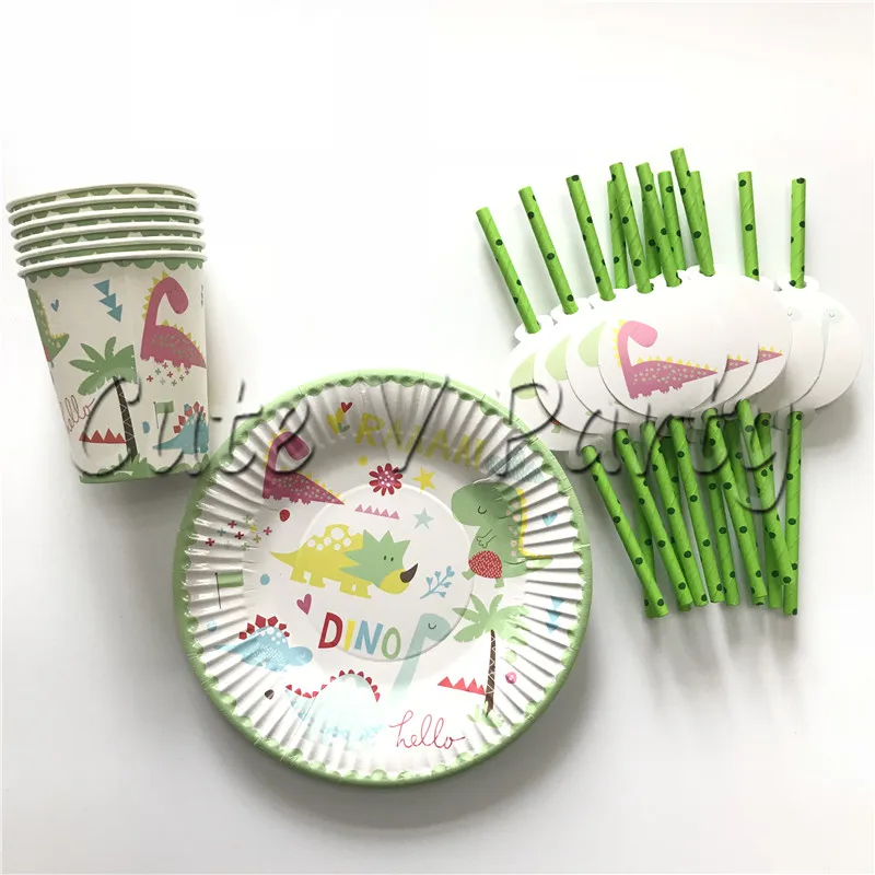 

32pcs/lot Cartoon Dinosaur Theme Disposable Party Tableware Set Cup Candy Box Plate Banner Baby Shower Party Supplies