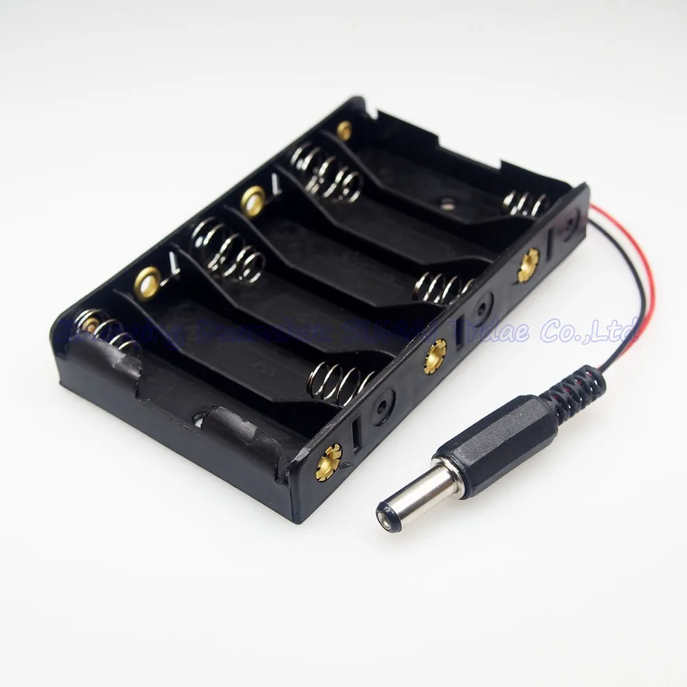 10pcs 6 X Aa Battery Cover Shell Case Battery Case 9v 6 Slots Aa Battery Box With 5.5*2.1 Dc